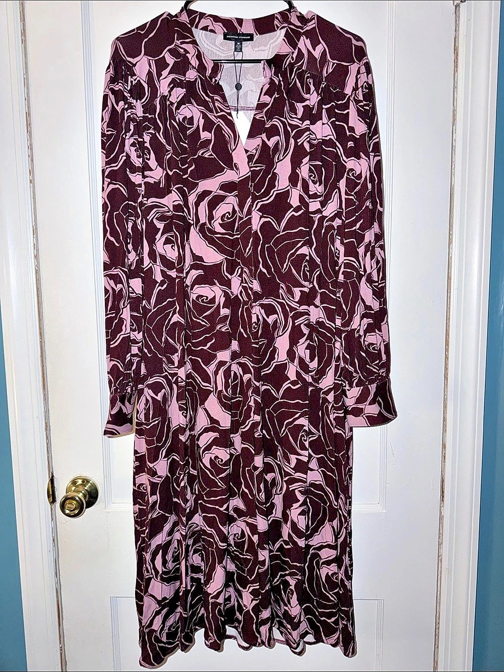 Universal Standard Fit-and-Flare Dress Floral Maxi in Maroon & Pink size M 18/20